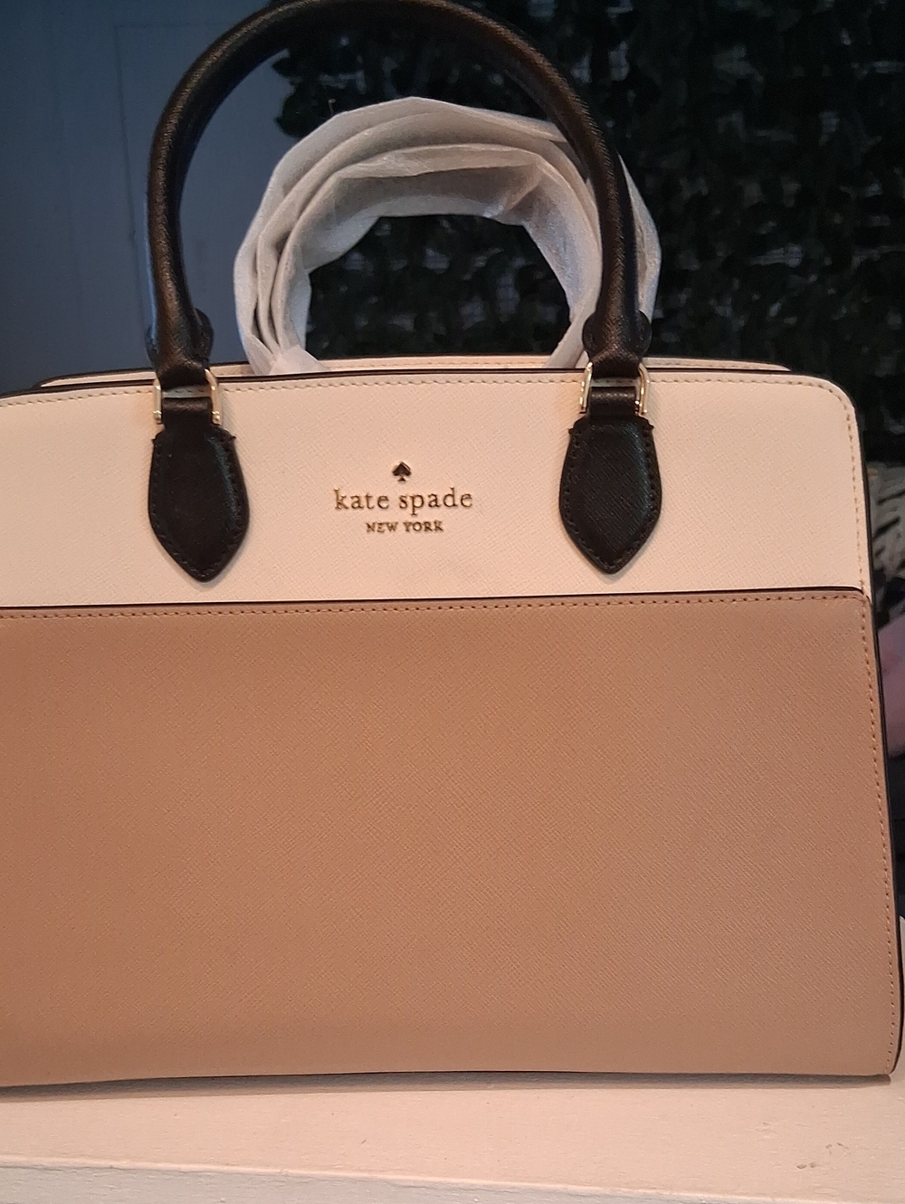 kate spade Two-Tone Cream & Beige Satchel with Black Handles
